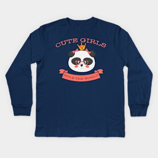 Cute girls rule the world Panda Kids Long Sleeve T-Shirt